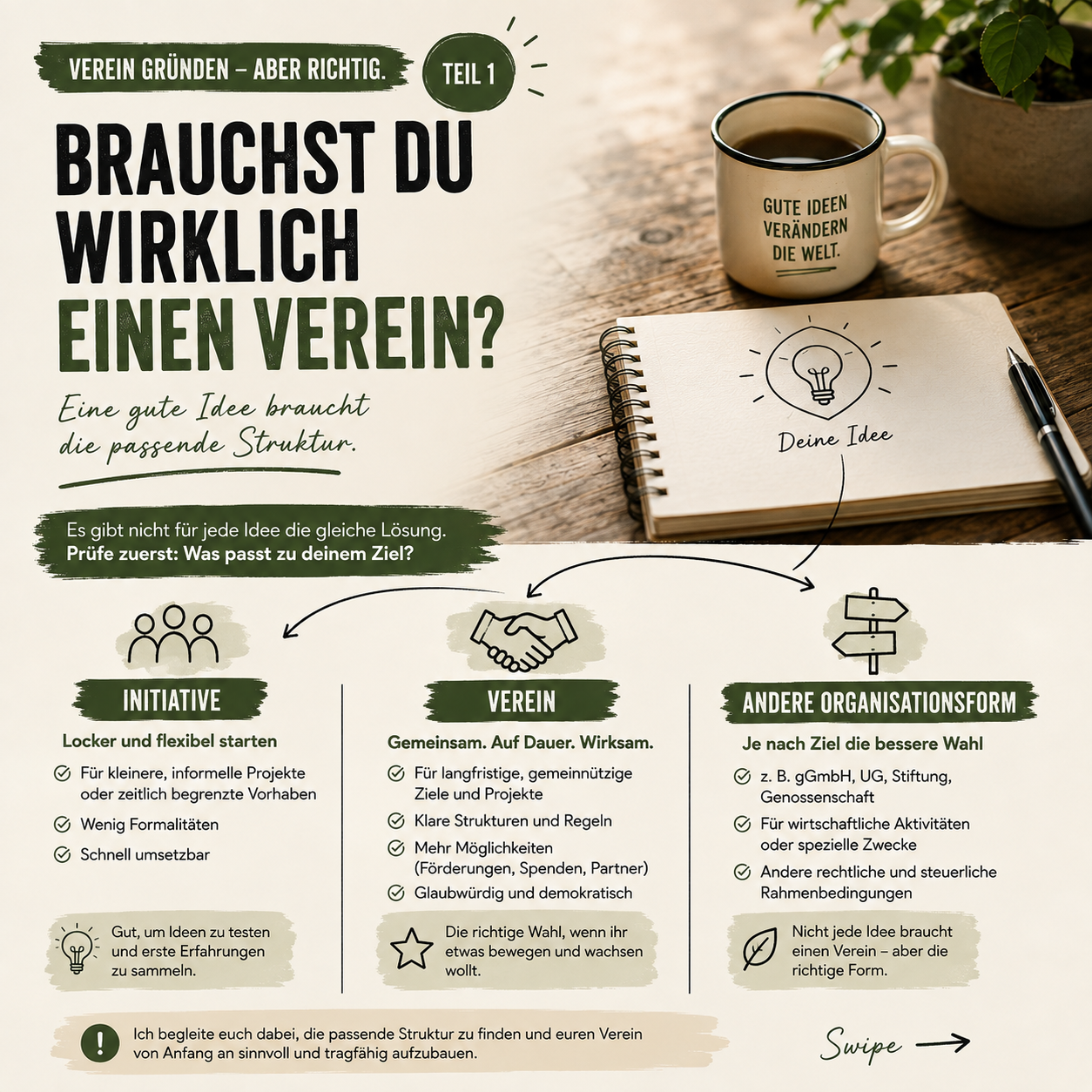 Übersicht: Brauchst du wirklich einen Verein? Vergleich von Initiative, Verein und anderen Organisationsformen